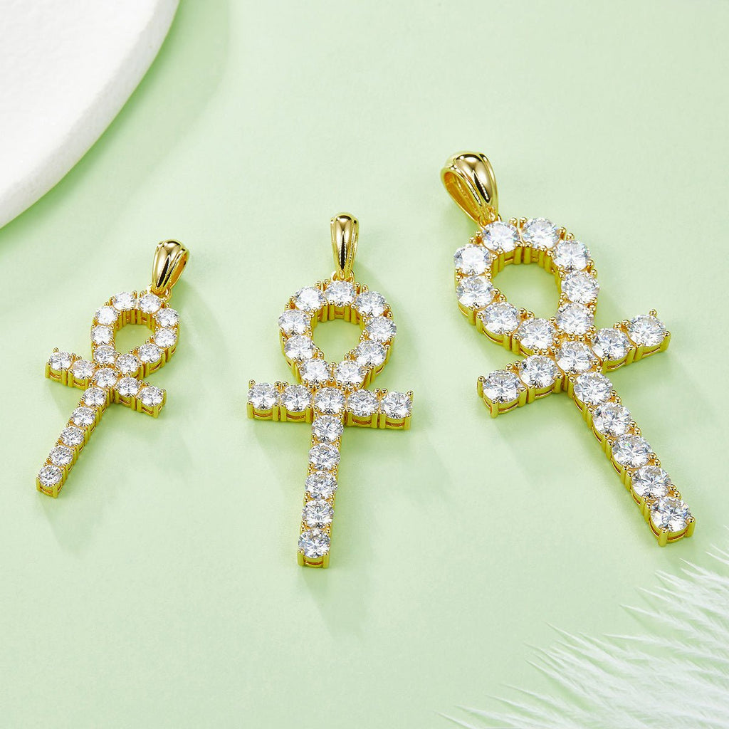 Pendentif Ankh en Argent Sterling S925 19 Pièces Moissanite D VVS1 3&5,6&9,1 g - IVOIRART.COM