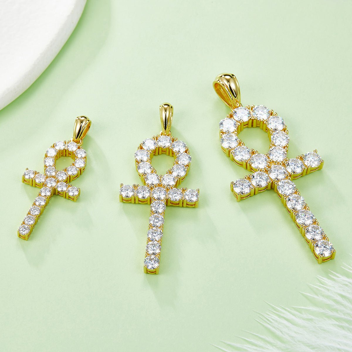 Pendentif Ankh en Argent Sterling S925 19 Pièces Moissanite D VVS1 3&5,6&9,1 g - IVOIRART.COM