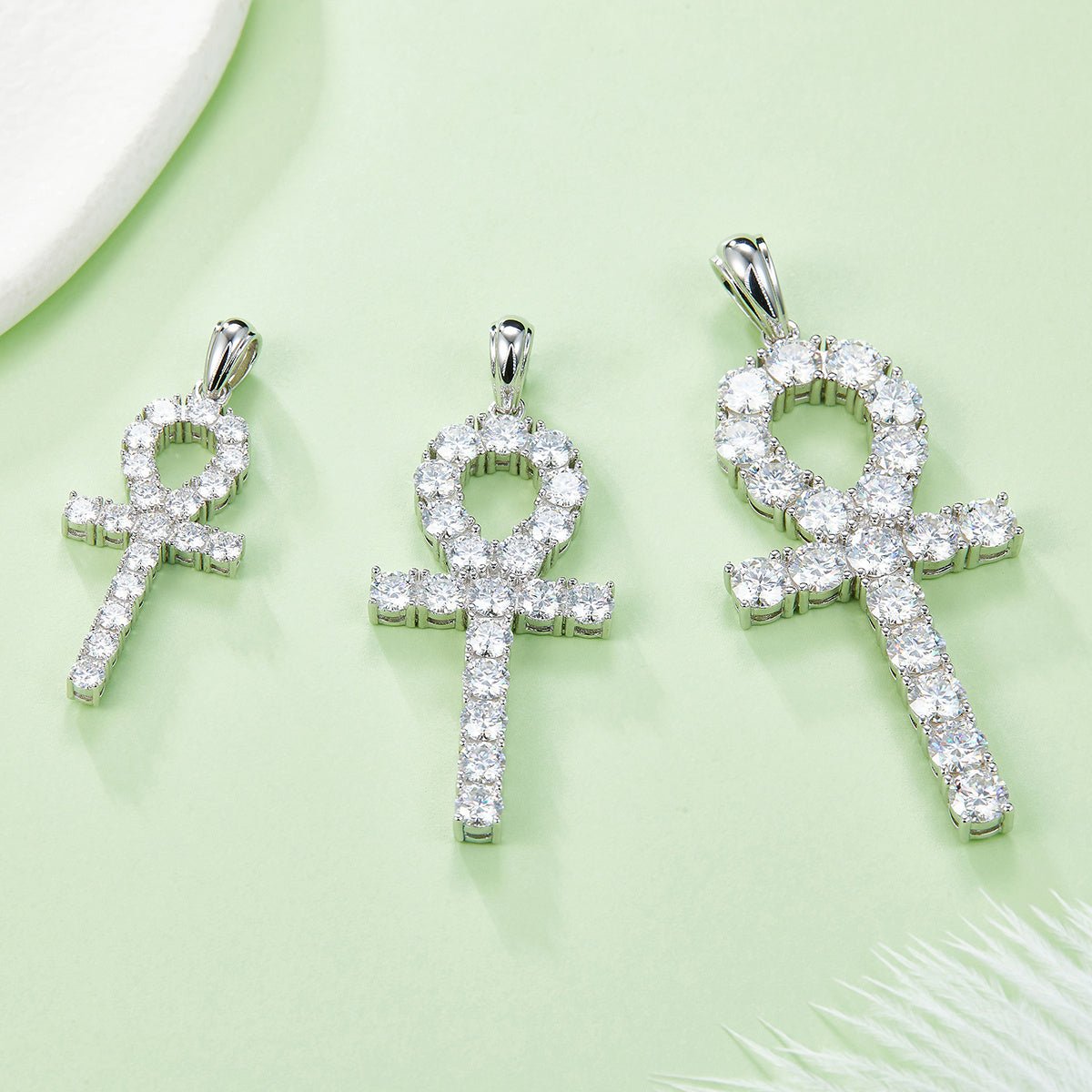 Pendentif Ankh en Argent Sterling S925 19 Pièces Moissanite D VVS1 3&5,6&9,1 g - IVOIRART.COM