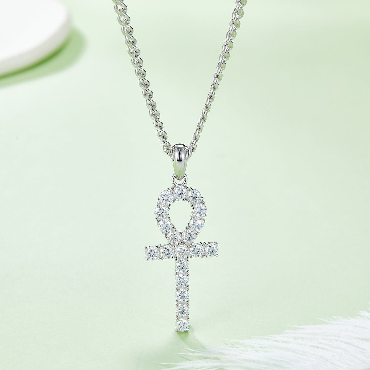 Pendentif Ankh en Argent Sterling S925 19 Pièces Moissanite D VVS1 3&5,6&9,1 g - IVOIRART.COM