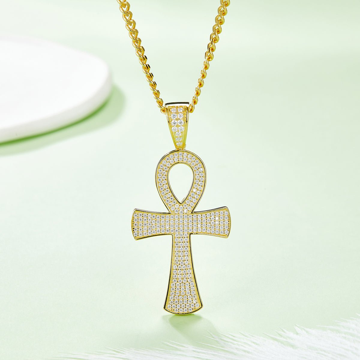 Pendentif Ankh Givré Moissanite D Couleur VVS1 240pcs Argent Sterling S925 7,2g Plaqué Platine Sans Chaîne Coffret Cadeau - IVOIRART.COM