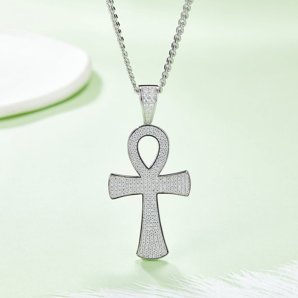 Pendentif Ankh Givré Moissanite D Couleur VVS1 240pcs Argent Sterling S925 7,2g Plaqué Platine Sans Chaîne Coffret Cadeau - IVOIRART.COM