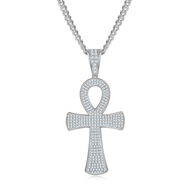Pendentif Ankh Givré Moissanite D Couleur VVS1 240pcs Argent Sterling S925 7,2g Plaqué Platine Sans Chaîne Coffret Cadeau - IVOIRART.COM