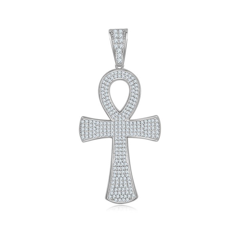 Pendentif Ankh Givré Moissanite D Couleur VVS1 240pcs Argent Sterling S925 7,2g Plaqué Platine Sans Chaîne Coffret Cadeau - IVOIRART.COM