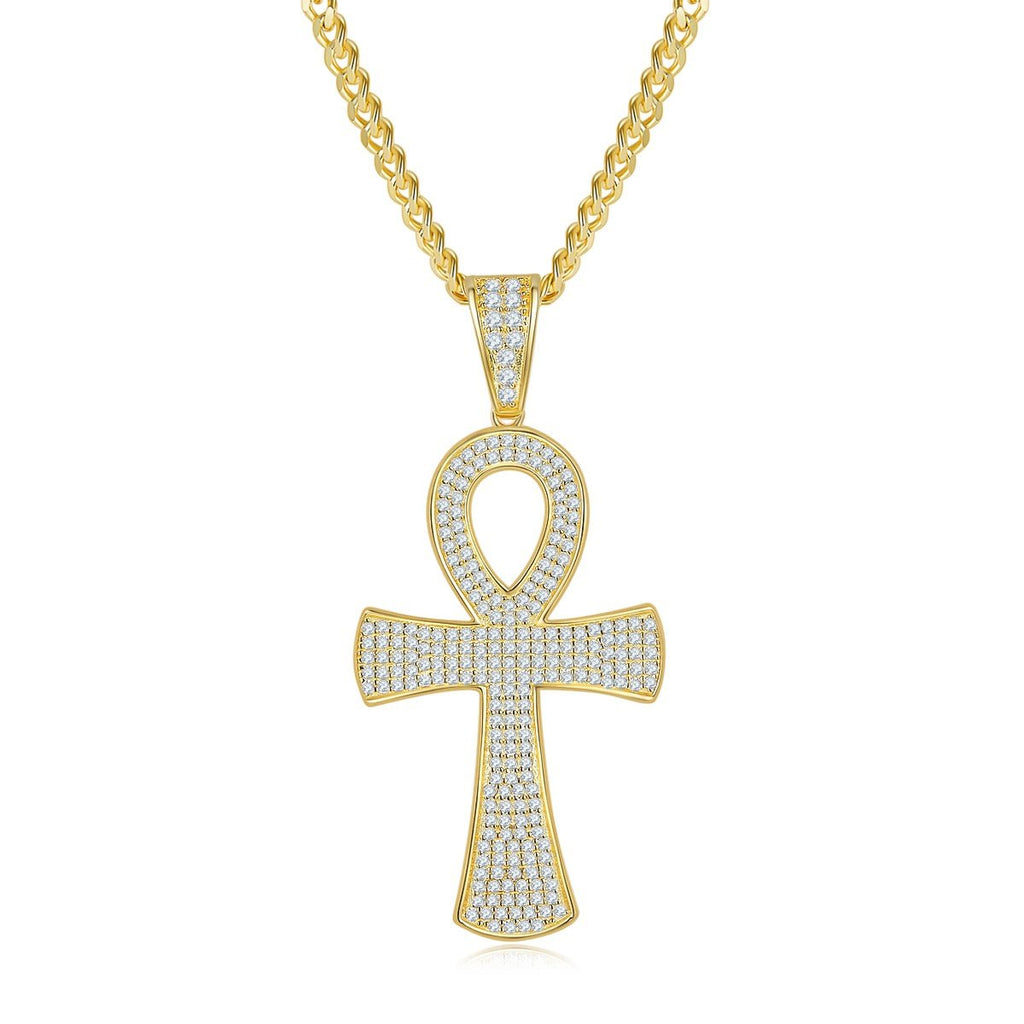 Pendentif Ankh Givré Moissanite D Couleur VVS1 240pcs Argent Sterling S925 7,2g Plaqué Platine Sans Chaîne Coffret Cadeau - IVOIRART.COM