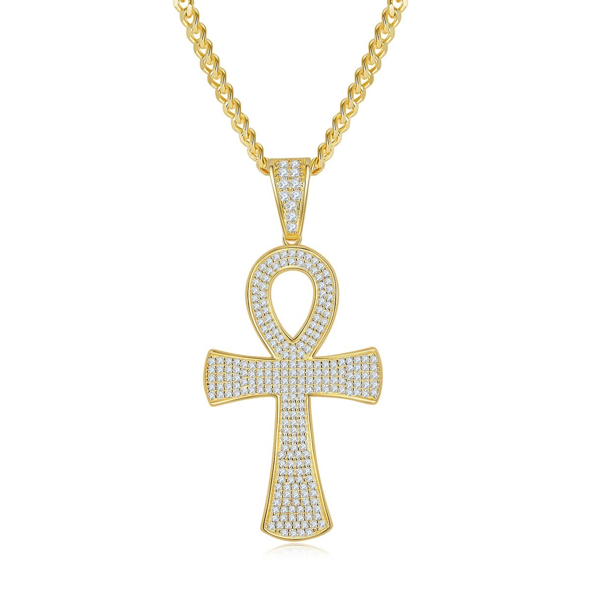 Pendentif Ankh Givré Moissanite D Couleur VVS1 240pcs Argent Sterling S925 7,2g Plaqué Platine Sans Chaîne Coffret Cadeau - IVOIRART.COM
