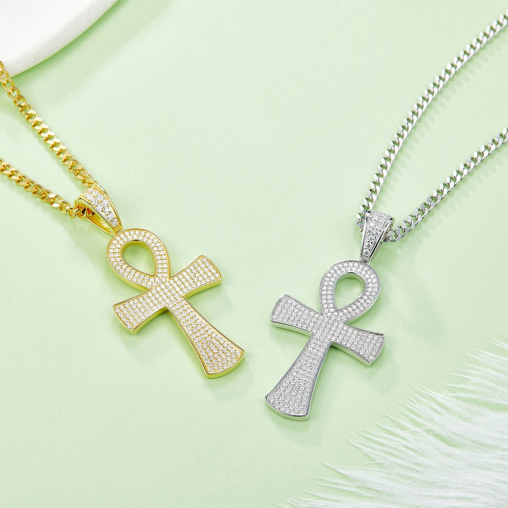Pendentif Ankh Givré Moissanite D Couleur VVS1 240pcs Argent Sterling S925 7,2g Plaqué Platine Sans Chaîne Coffret Cadeau - IVOIRART.COM