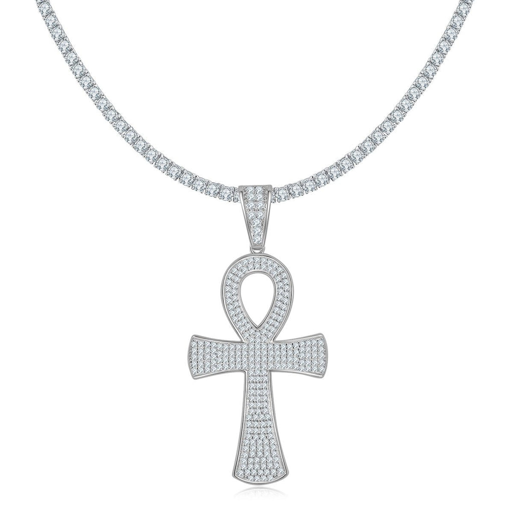 Pendentif Ankh Givré Moissanite D Couleur VVS1 240pcs Argent Sterling S925 7,2g Plaqué Platine Sans Chaîne Coffret Cadeau - IVOIRART.COM