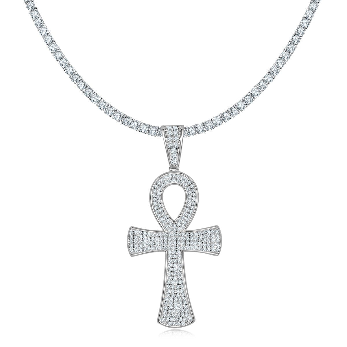 Pendentif Ankh Givré Moissanite D Couleur VVS1 240pcs Argent Sterling S925 7,2g Plaqué Platine Sans Chaîne Coffret Cadeau - IVOIRART.COM