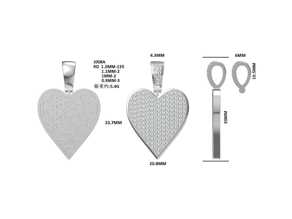 Pendentif Cœur Moissanite 142pcs D Couleur VVS1 Argent Sterling S925 5g Sans Chaîne - IVOIRART.COM