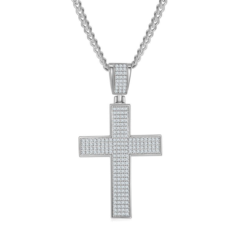 Pendentif Croix Givrée Moissanite 200pcs Couleur D VVS1 Argent Massif S925 9,8g - IVOIRART.COM