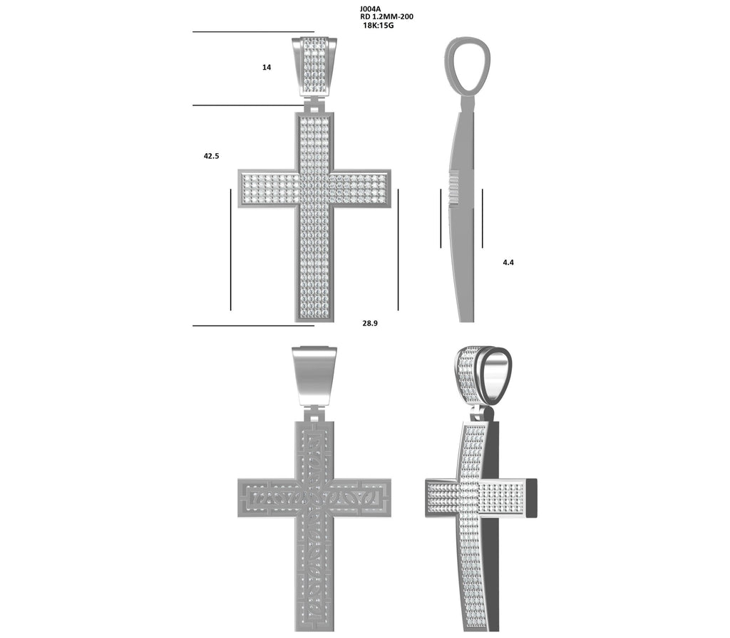 Pendentif Croix Givrée Moissanite 200pcs Couleur D VVS1 Argent Massif S925 9,8g - IVOIRART.COM