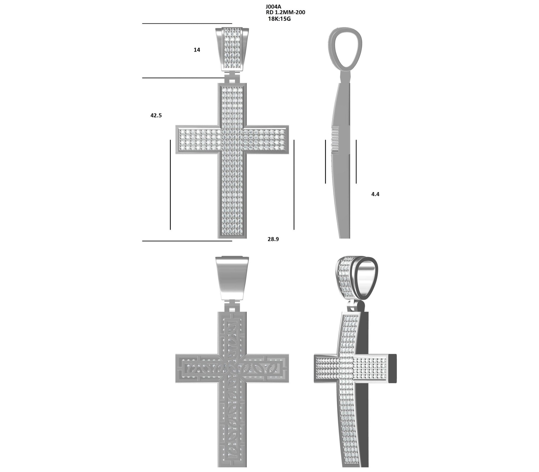 Pendentif Croix Givrée Moissanite 200pcs Couleur D VVS1 Argent Massif S925 9,8g - IVOIRART.COM