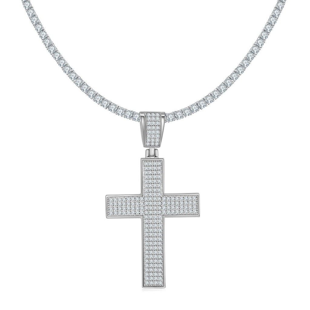 Pendentif Croix Givrée Moissanite 200pcs Couleur D VVS1 Argent Massif S925 9,8g - IVOIRART.COM