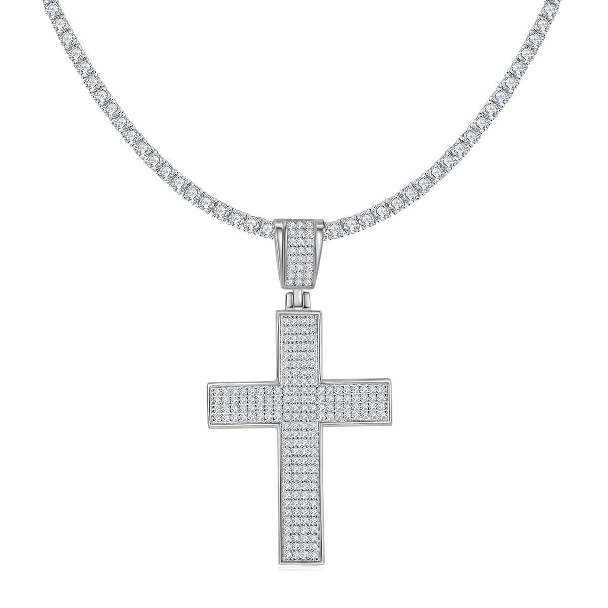 Pendentif Croix Givrée Moissanite 200pcs Couleur D VVS1 Argent Massif S925 9,8g - IVOIRART.COM