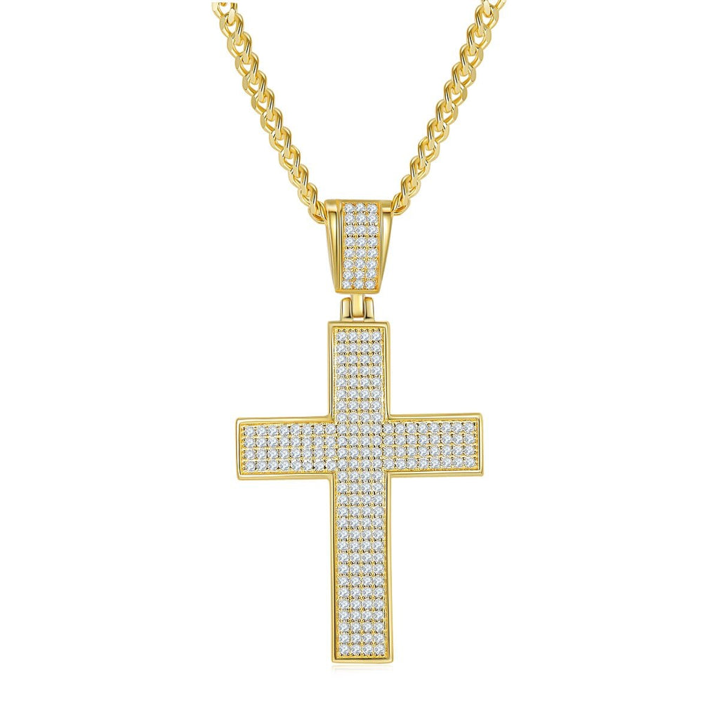 Pendentif Croix Givrée Moissanite 200pcs Couleur D VVS1 Argent Massif S925 9,8g - IVOIRART.COM