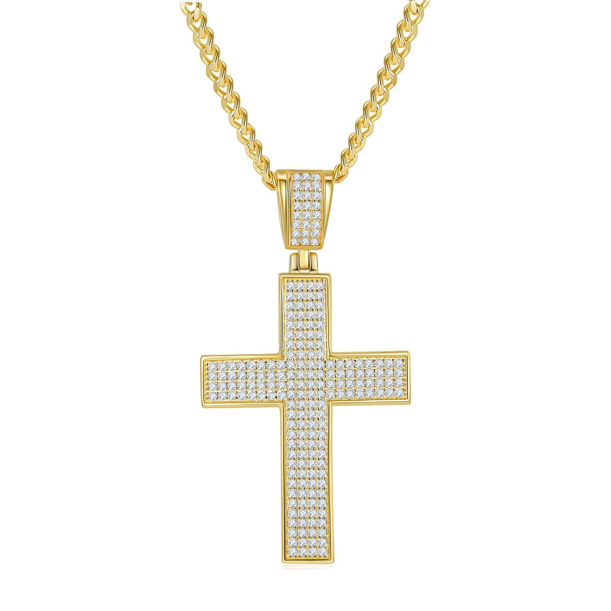 Pendentif Croix Givrée Moissanite 200pcs Couleur D VVS1 Argent Massif S925 9,8g - IVOIRART.COM