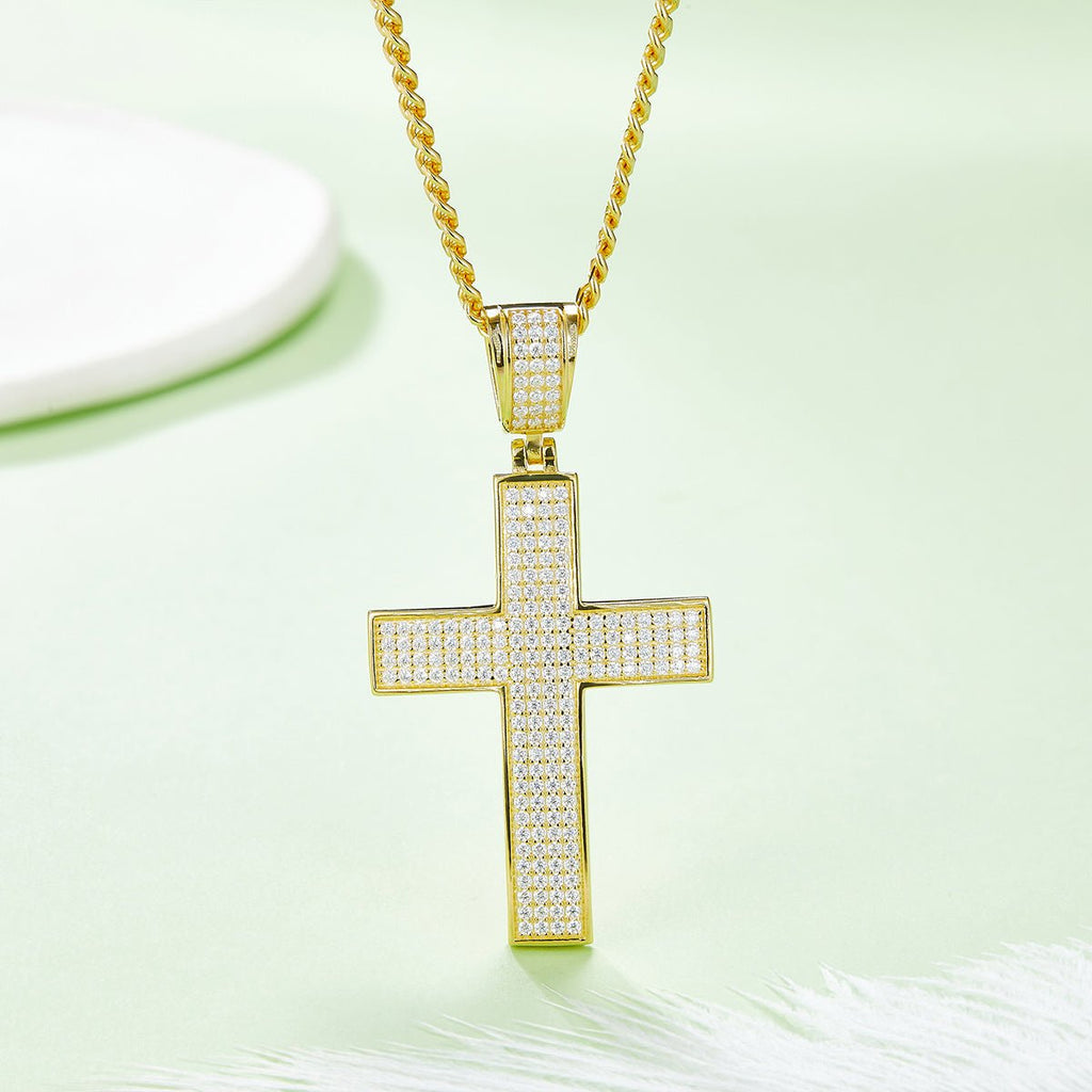 Pendentif Croix Givrée Moissanite 200pcs Couleur D VVS1 Argent Massif S925 9,8g - IVOIRART.COM