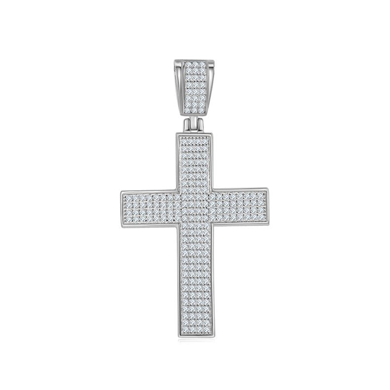 Pendentif Croix Givrée Moissanite 200pcs Couleur D VVS1 Argent Massif S925 9,8g - IVOIRART.COM