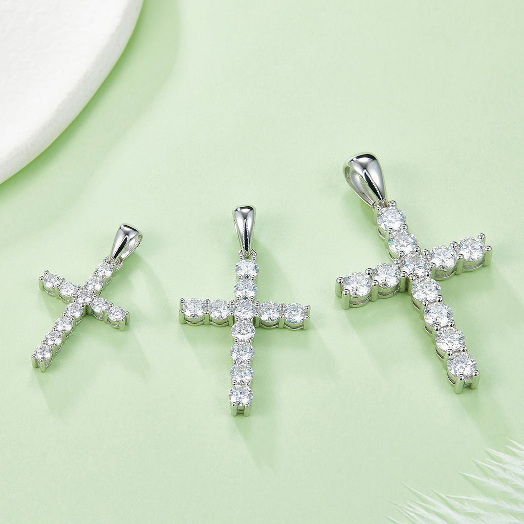Pendentif Croix Moissanite D Couleur VVS1 Argent Sterling S925 1,6g Sans Chaîne - IVOIRART.COM