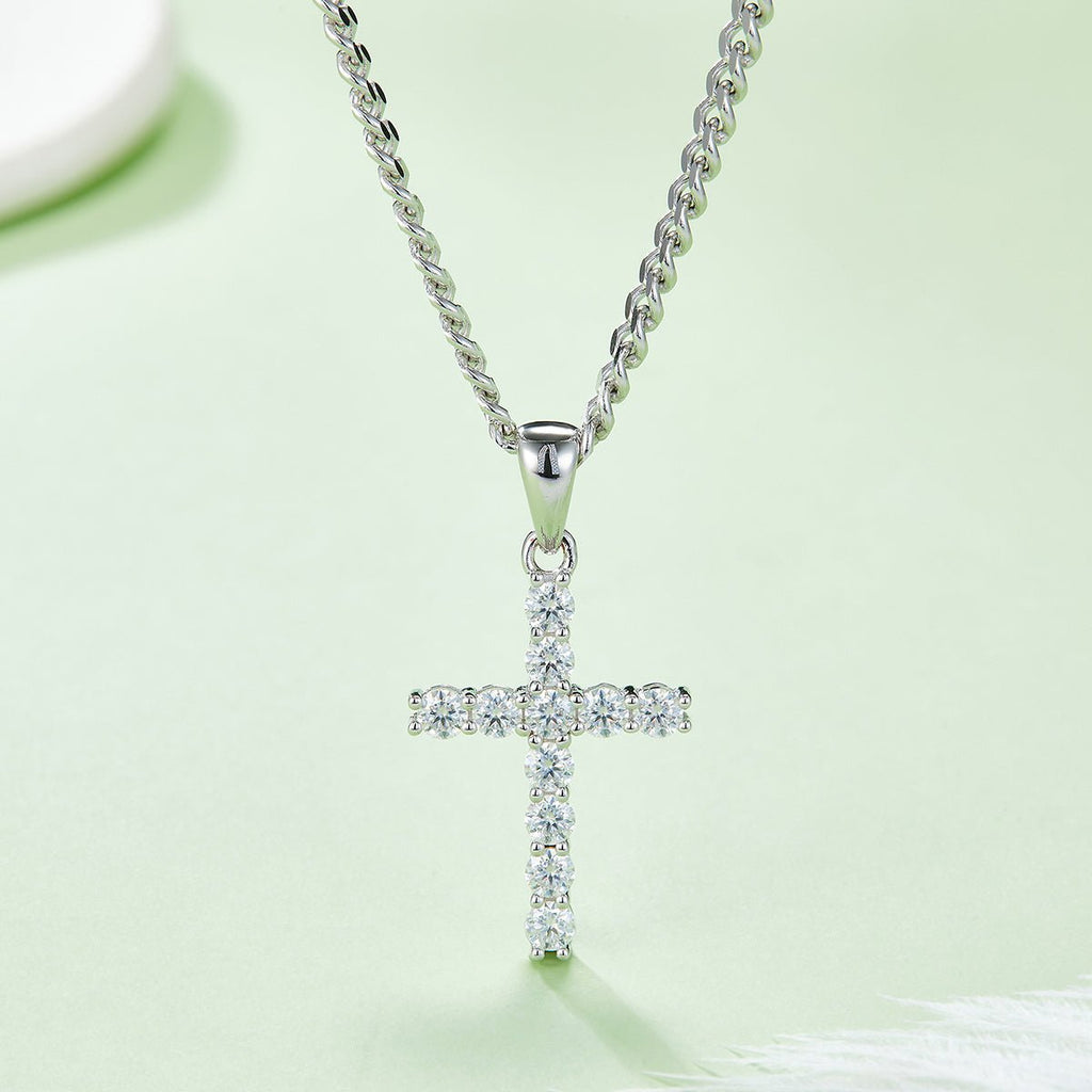Pendentif Croix Moissanite D Couleur VVS1 Argent Sterling S925 1,6g Sans Chaîne - IVOIRART.COM