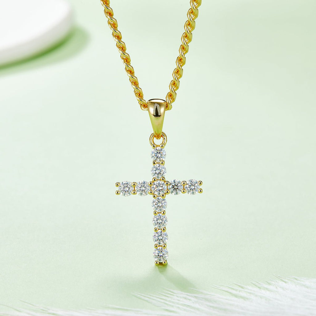 Pendentif Croix Moissanite D Couleur VVS1 Argent Sterling S925 1,6g Sans Chaîne - IVOIRART.COM