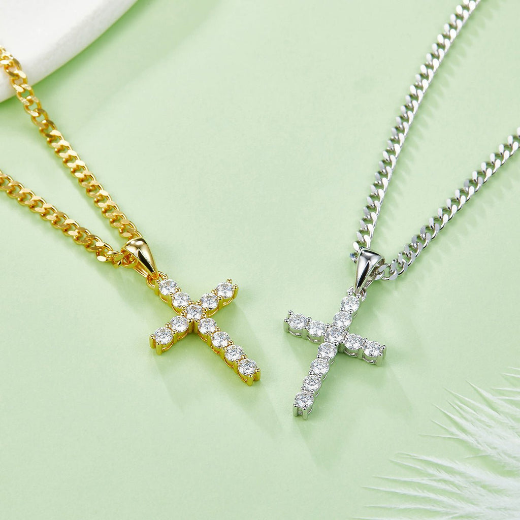 Pendentif Croix Moissanite D Couleur VVS1 Argent Sterling S925 1,6g Sans Chaîne - IVOIRART.COM