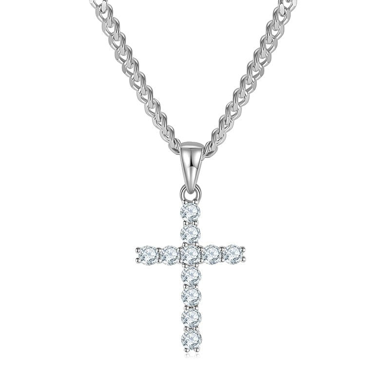 Pendentif Croix Moissanite D Couleur VVS1 Argent Sterling S925 1,6g Sans Chaîne - IVOIRART.COM