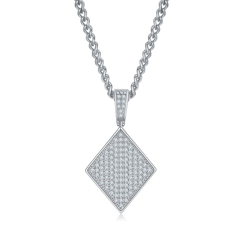 Pendentif en argent sterling S925 108 moissanites D VVS1 forme diamant 5g - IVOIRART.COM