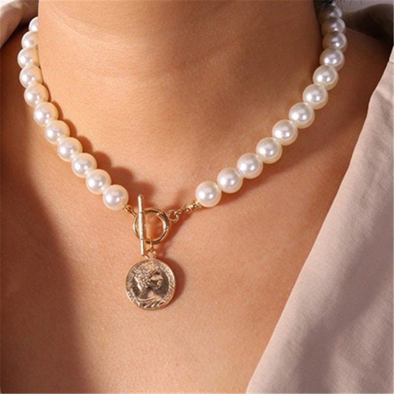 Pendentif Pièce Personnalisé Tête Humaine Collier Perle Polyvalent Femme - IVOIRART.COM