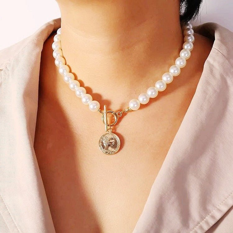Pendentif Pièce Personnalisé Tête Humaine Collier Perle Polyvalent Femme - IVOIRART.COM