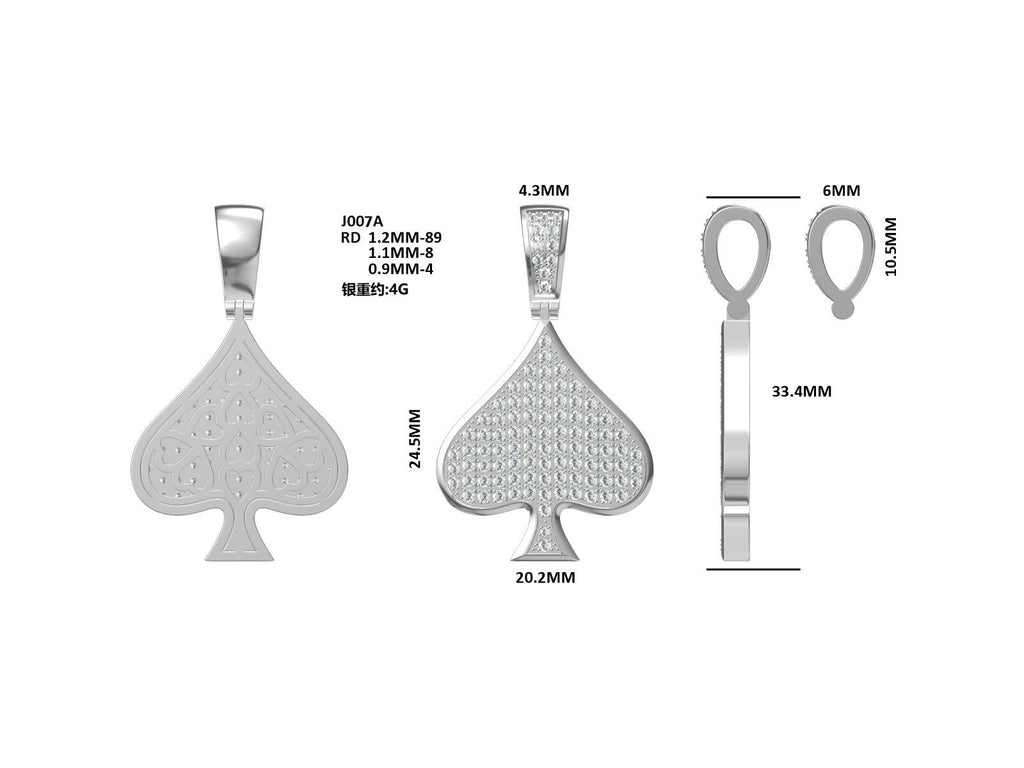 Pendentif pique en argent sterling S925, 101 moissanites D VVS1, 5g, platine, boîte cadeau - IVOIRART.COM