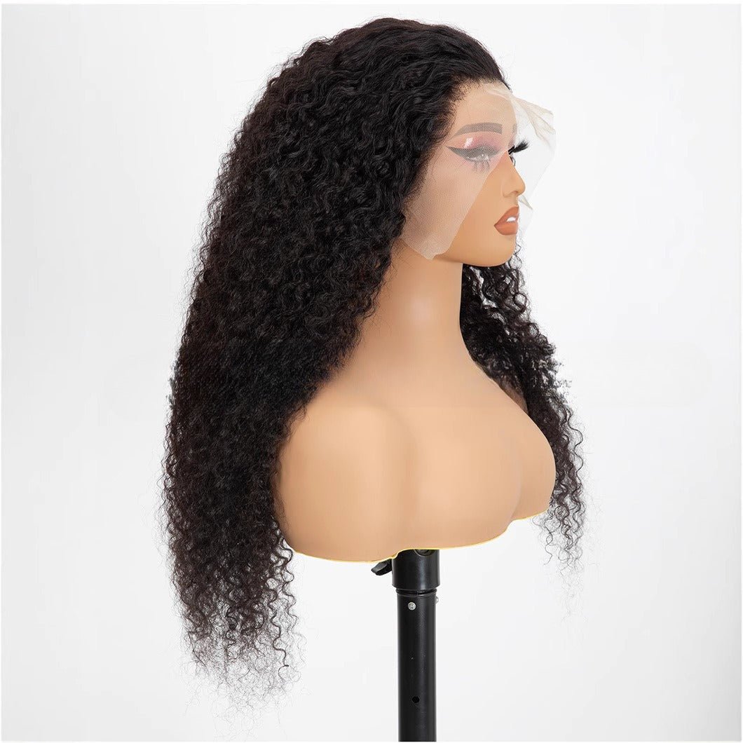 Perruque à Bordure en Dentelle avec Petits Boucles, Cheveux Noirs Longs et Volumineux - IVOIRART.COM