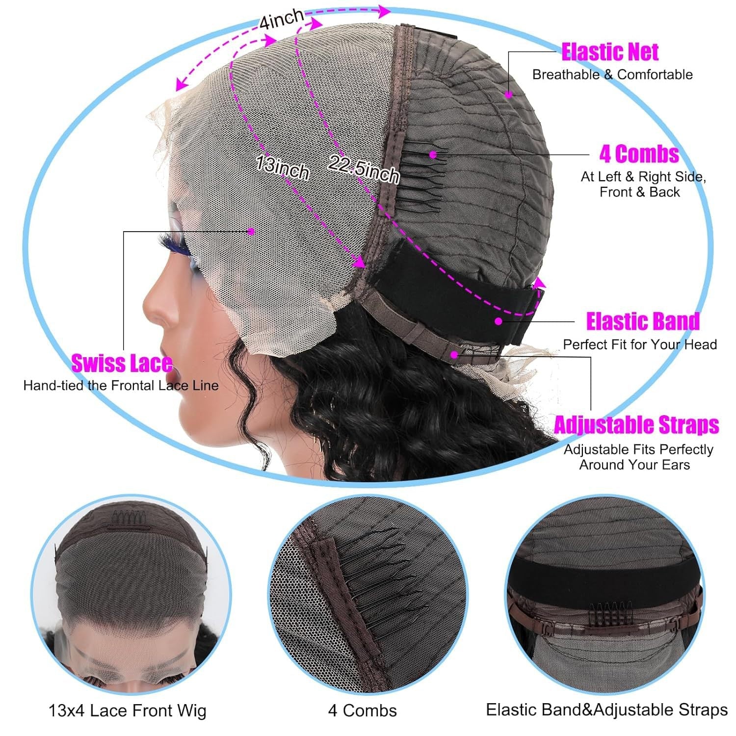 Perruque avant en dentelle cheveux humains ondulations profondes naturelles - IVOIRART.COM