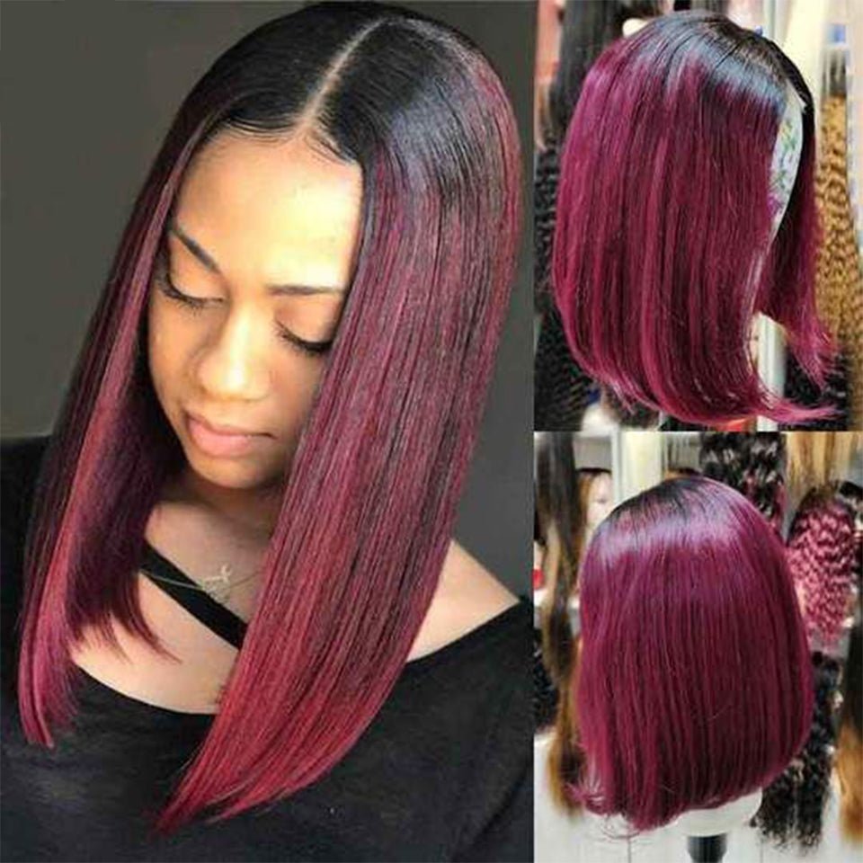 Perruque Bob Courte Lisse 1B-99J Colorée en Cheveux Humains Naturels - IVOIRART.COM