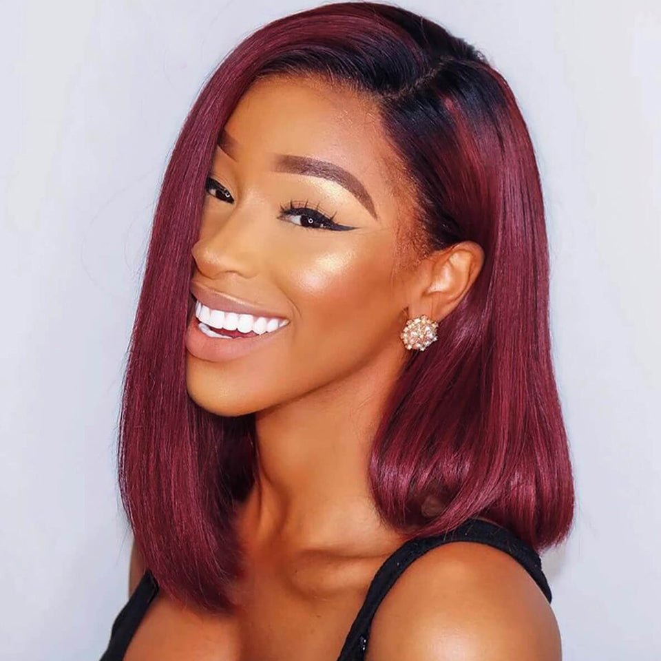 Perruque Bob Courte Lisse 1B-99J Colorée en Cheveux Humains Naturels - IVOIRART.COM