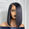 Perruque femme courte noire droite, lace front, raie centrale, fibre 14 pouces cm! - IVOIRART.COM