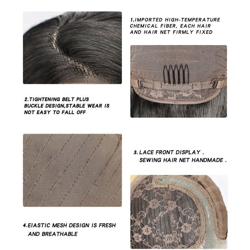 Perruque femme courte noire droite, lace front, raie centrale, fibre 14 pouces cm! - IVOIRART.COM