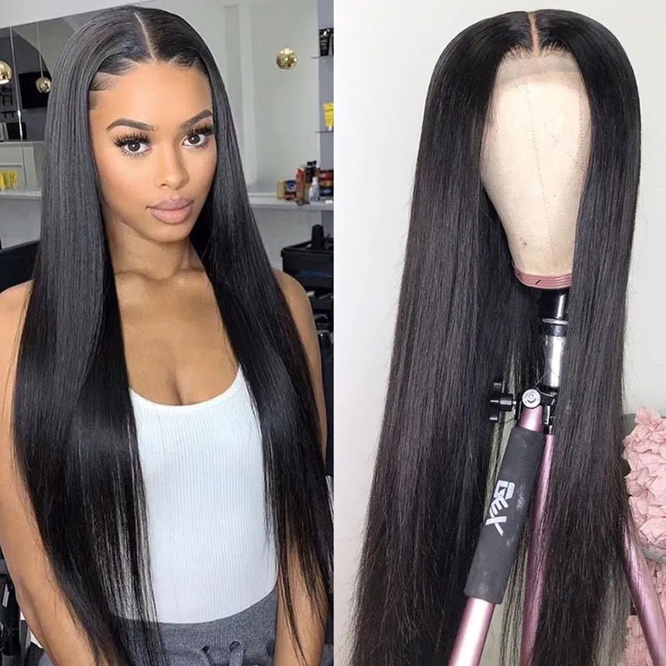 Perruque Femme Noire Mi-Longue Lisse avec Dentelle Frontale, Naturelle - IVOIRART.COM