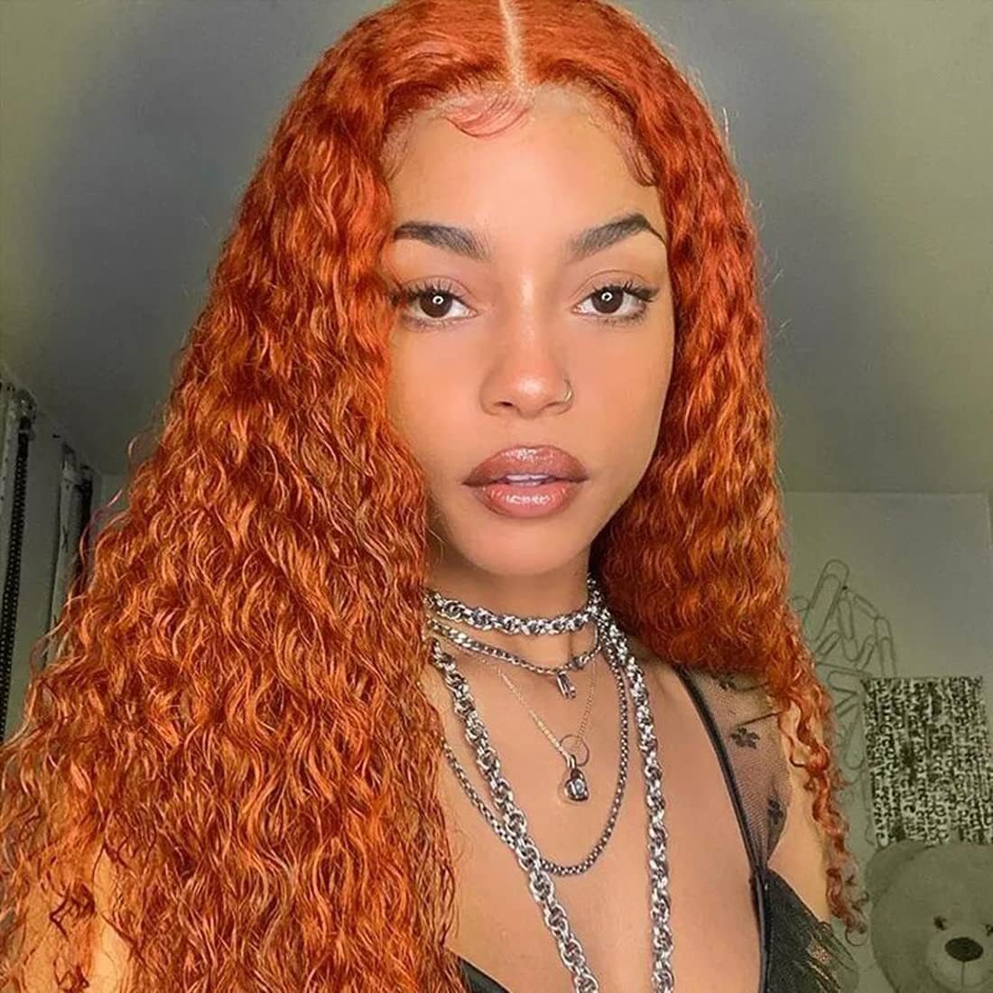 Perruque front lace bouclée orange courte en fibre synthétique haute température - IVOIRART.COM