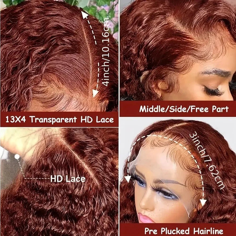 Perruque Frontale en Dentelle HD Ondulée Marron Roussâtre en Cheveux Naturels - IVOIRART.COM