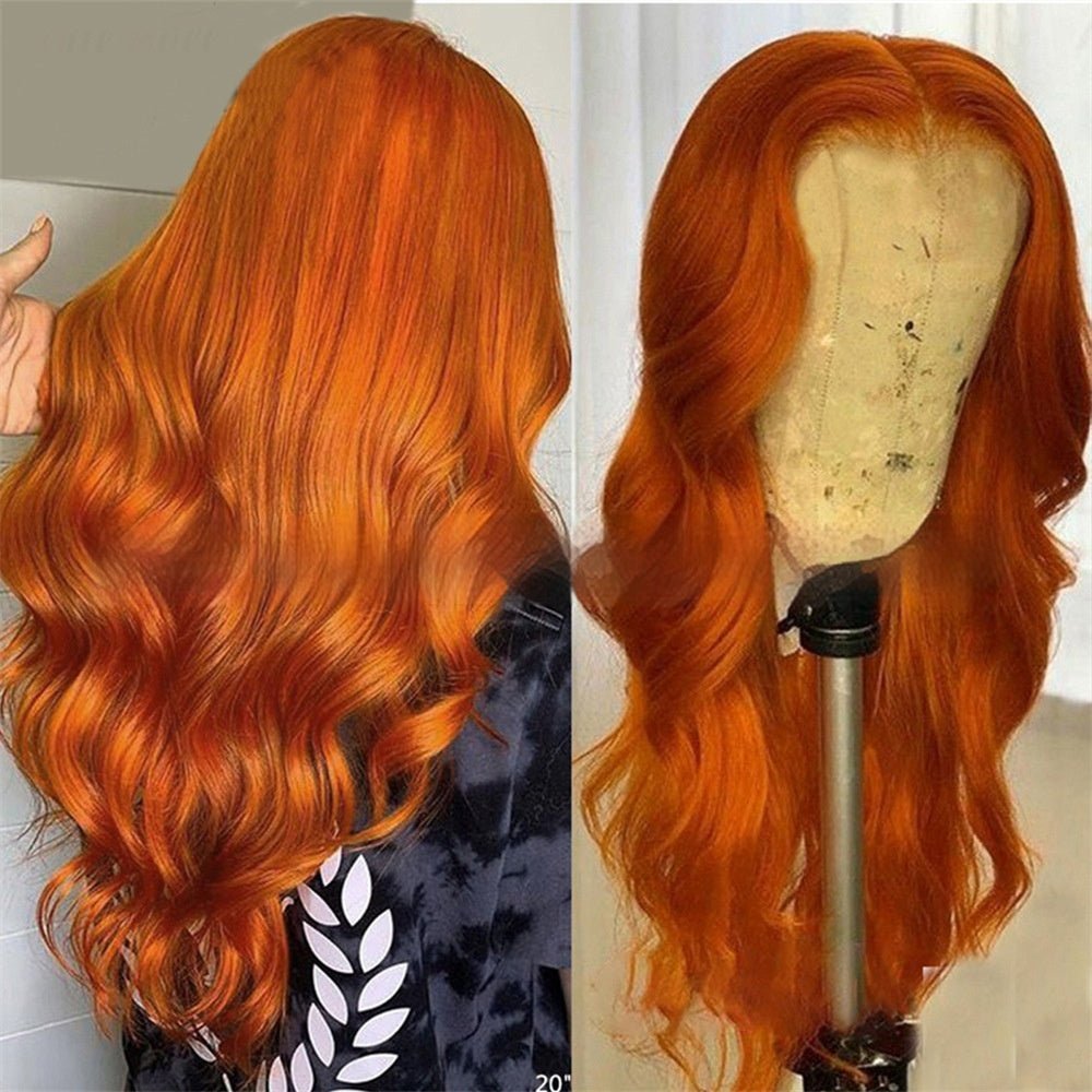 Perruque Frontale en Dentelle Vague Corporelle Gingembre, Grande Vague Orange - IVOIRART.COM