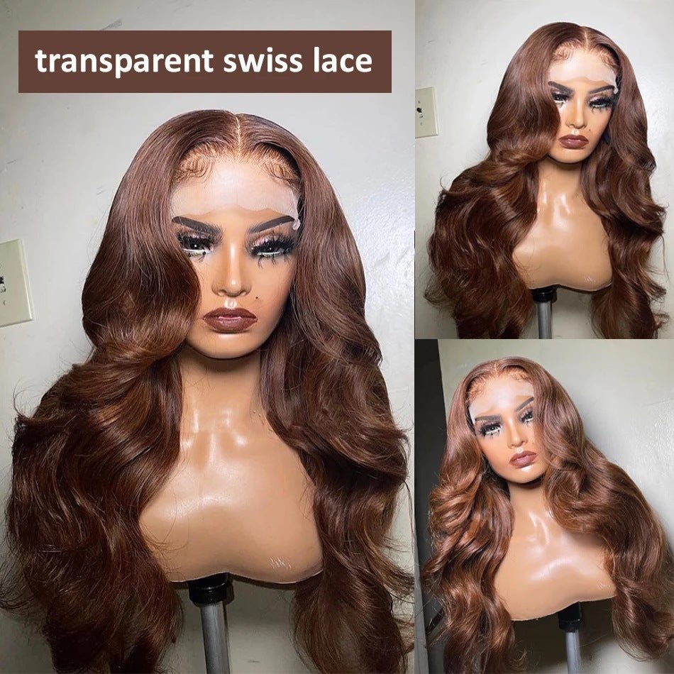 Perruque frontale ondulée brun chocolat en cheveux humains avec dentelle frontale - IVOIRART.COM