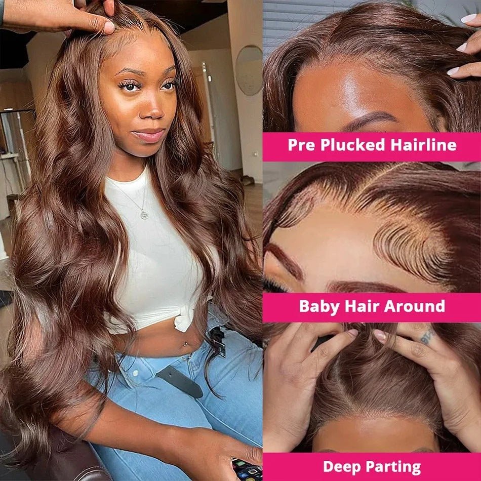 Perruque frontale ondulée brun chocolat en cheveux humains avec dentelle frontale - IVOIRART.COM