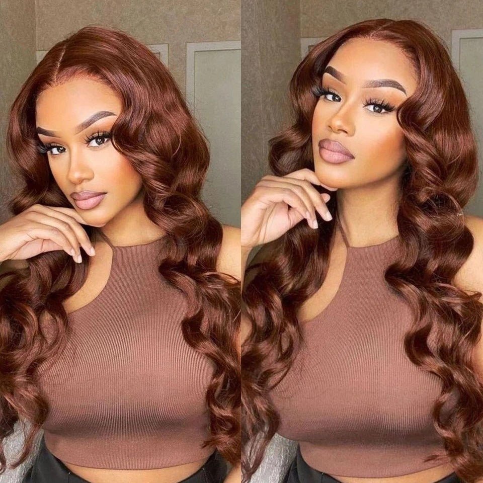 Perruque frontale ondulée brun chocolat en cheveux humains avec dentelle frontale - IVOIRART.COM
