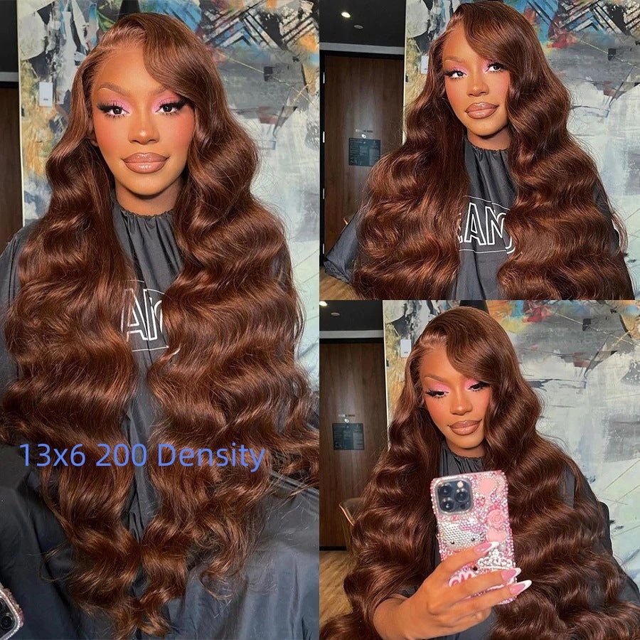 Perruque frontale ondulée brun chocolat en cheveux humains avec dentelle frontale - IVOIRART.COM
