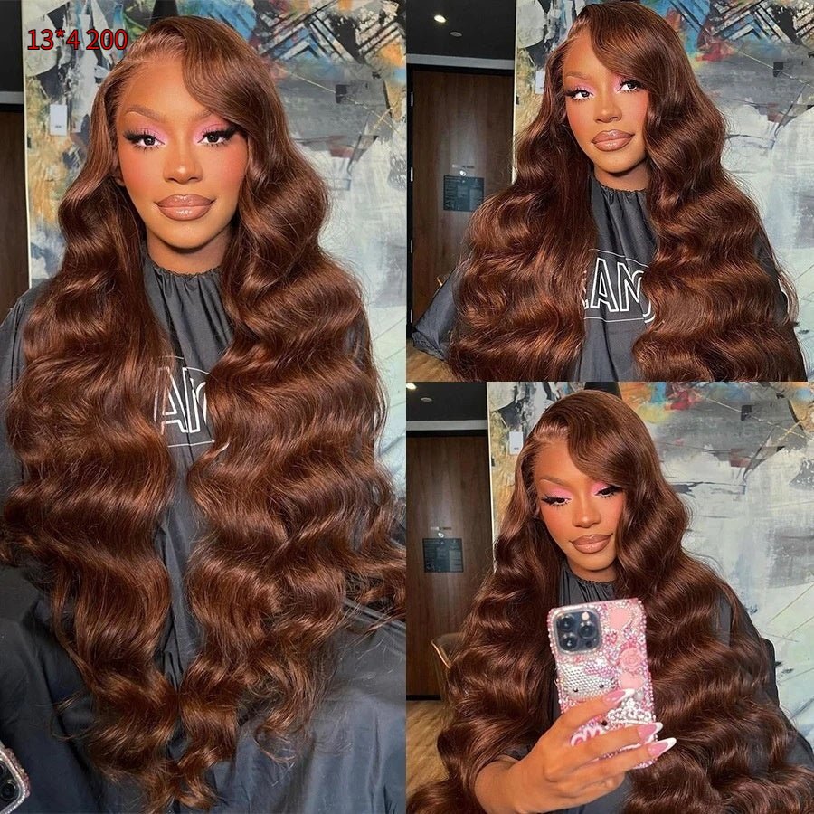 Perruque frontale ondulée brun chocolat en cheveux humains avec dentelle frontale - IVOIRART.COM