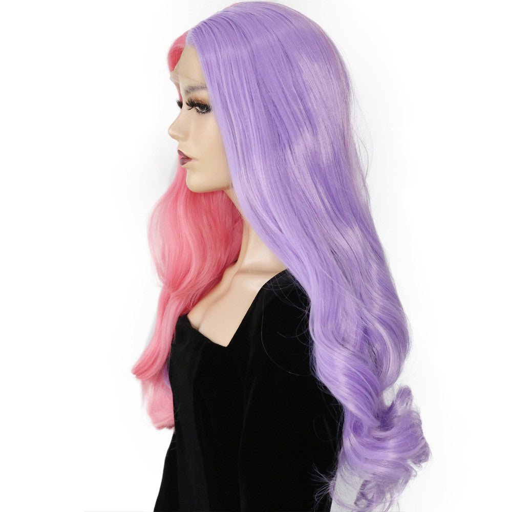 Perruque Longue Bouclée Bicolore pour Femme avec Lace Front et Frange - IVOIRART.COM