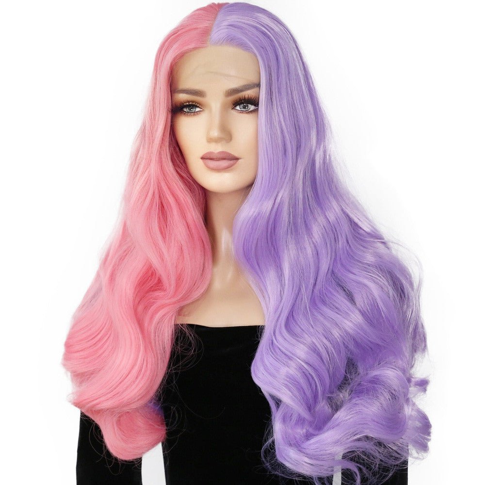 Perruque Longue Bouclée Bicolore pour Femme avec Lace Front et Frange - IVOIRART.COM