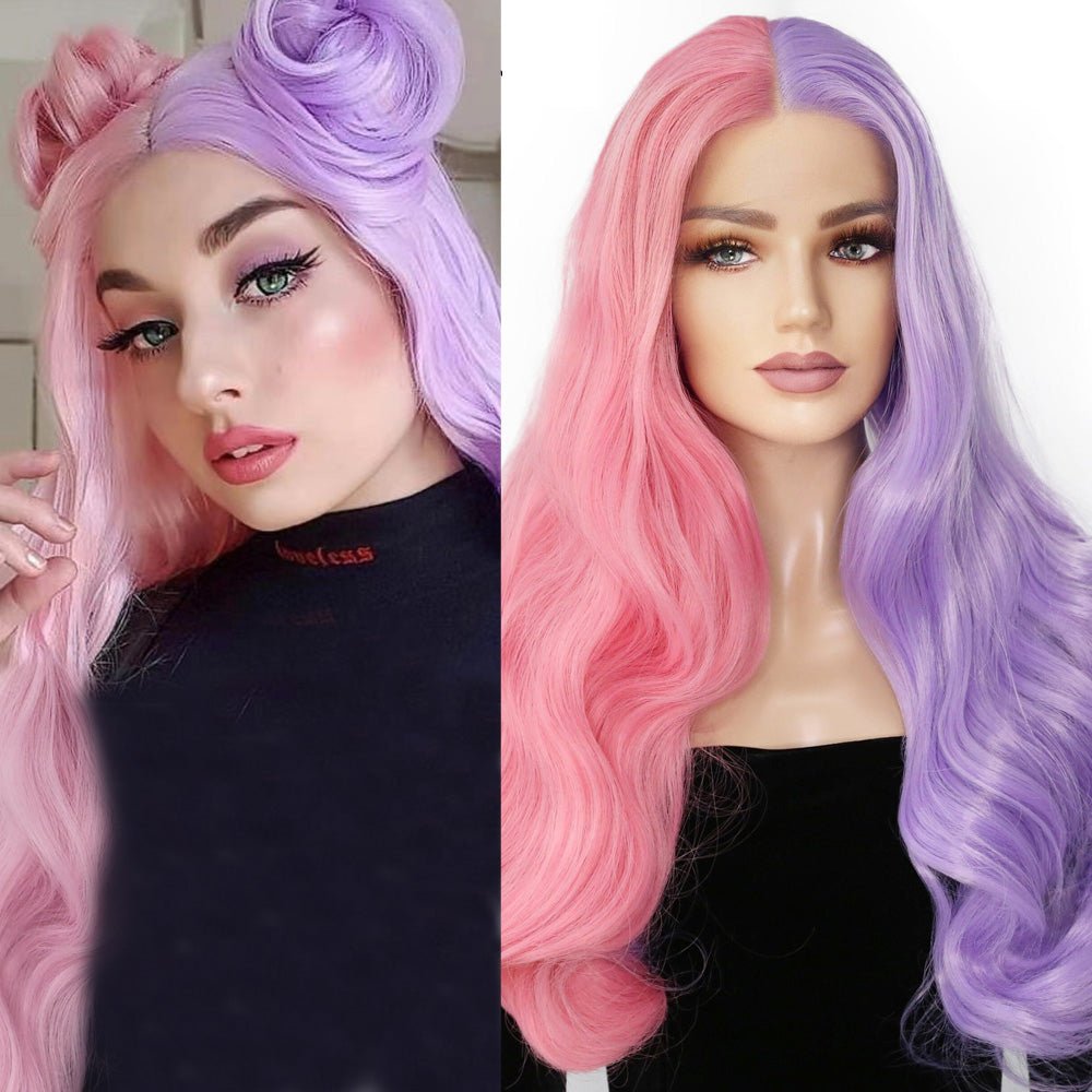 Perruque Longue Bouclée Bicolore pour Femme avec Lace Front et Frange - IVOIRART.COM